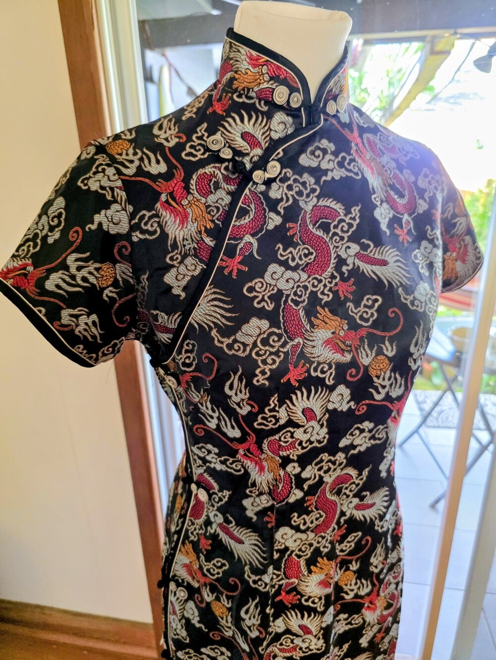 Vintage CHEONGSAM Dress Dragon Embroidered Mandarin Dress HANG ZHOU